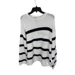 AQUA  Women's Striped Cotton Knit Sweater White and Navy‎ Blue Size L Photo 4