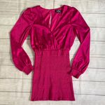 NWT Lulu's Magenta Long Sleeve Dress Ruched Skirt Pink Photo 0