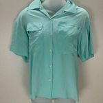 Oscar de la Renta  100% Silk Teal Blue Green Button Down Top size 6 short sleeve Photo 1