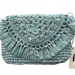 BTB Los Angeles Riley Fringe Straw Clutch Bag Blue Photo 1
