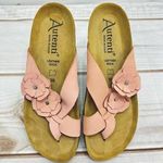 Autenti Pale Pink Genuine Leather Flowers Flip Flop Thong Sandals Size 39 US 8.5 Photo 1