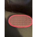 Oval Woven Vanity Case Cosmetic Bag Pink Trim Red Lined Closure Handle Brown Photo 3