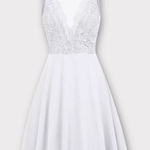 Grace Karin  A-Line Mini Dress Womens XL White Lace Illusion Sleeveless Reception Photo 0