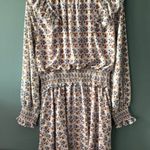 Kori Dress L Blue Brown Floral Puff Sleeve Smocked Cottagecore Boho Prairie Photo 4