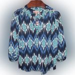 Banana Republic Petite Blue Ikat Riviera Blouse Bold Blue PM Medium Dress Shirt Photo 10
