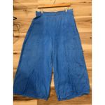Corey Lynn Calter Linen Wide Leg Crop Pants Blue Elastic Waist Pockets L Size L Photo 2
