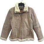 Weather Tamer VTG 90s Beige Suede Faux Fur Shearling Coat Aviator Pilot Sz Large Tan Photo 0