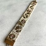 Vintage Etched Gold Tone Floral Panels Tile Bracelet 7” Long Paneled Mod MCM Photo 6