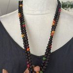 Ethnic Wood Bead Long Double Strand Necklace Yellow Green Red Vacation Brown Photo 0