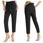 Grace Karin  Black Cropped Paper Bag Waist Pants with Pockets Size Medium Photo 1