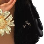 Vintage Blooming Large Sunflower Earrings Gold Photo 2