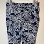 Talbots Pants Navy Blue White Floral Print Chatham Ankle Size 8 Photo 1