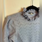 J.Crew Shale Blue Cashmere Pointelle Ruffle Mock Neck Sweater Photo 6