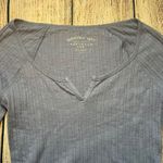 Aeropostale Seriously Soft Ribbed Henley Crop Top Long Sleeve Womens M Blue Slim Photo 3