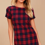 Lulus Cozy Corner Navy Blue and Red Plaid Dress Size XL Photo 0