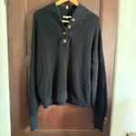 LUNYA | Black Cotton Silk Henley Sweater Chunky Waffle Knit | Medium Photo 1