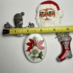 Santa Claus, Poinsettia, Snowman, Stocking Christmas Holiday Brooch Pin Lot Of 4 Photo 5