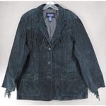 Denim & Co. Women Size 2X Suede Leather Fringed Jacket Blazer Black Photo 0