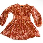 LULUS Floral Long Sleeve Mini Dress Rust Orange with Cream Floral Print Size XL Photo 1