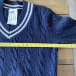 Brandy Melville Navy Wool Blend V Neck Sweater Fisherman cable Knit OS NEW Photo 7