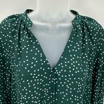 Lush Clothing LUSH Blouse Womens S Green Polls Dot Top Button Front Vneck Polyester Flowy Photo 1