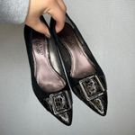 Franco Sarto  Vintage 6.5 Black Suede & Leather Heels Pointed Toe Buckle Pumps Photo 0