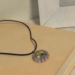 Millefiori Glass Charm Pendant Necklace Vintage “Dahlia” Leather Strand Italian Classi Yellow Photo 1