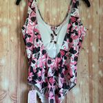 Emme Jordan Pink Flamingo Print Low Back One Piece Swimsuit Size L Photo 5