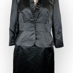 Tahari ASL Blazer Skirt Set Women's 10P Petite Black Long Sleeves Ruffle Neck Photo 0