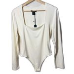 House of Harlow Bodysuit Womens Large Cream Long Sleeve Square Neck Basic Casual White Photo 0