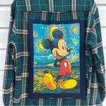 Plaid Shirt with Mickey Mouse Starry Night Design Green Size L Photo 4