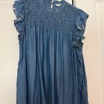 Crown & Ivy  Blue/Denim Ruffle Blouse Top Photo 0