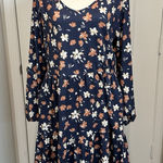 Navy Fall Floral Casual Long Sleeve Tiered Babydoll Dress Size Large Blue Photo 0