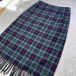 Pendleton Vintage  Green Red Plaid Wool Lined Midi Skirt Fringe Womens Size 14 Photo 0