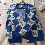 Sincerely Jules Checkered Cardigan with Bows Blue Size M Photo 2