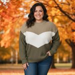 Andree by Unit Colorblock Chevron Cable Knit Ribbed Long Sleeve Crewneck Sweater 3X New Plus Photo 1