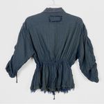 Free People Pacific Dawn Dark Grey Distressed Fitted Waist Scrunched Sleeve Top Photo 4