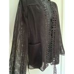 Elie Tahari  Black Fish Net Open Front Belted Cardigan Sz S Photo 6