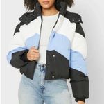 Topshop Colorblock Puffer Jacket Blue Black White Photo 0