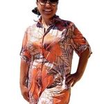 NIP New Born Hawaii Orange Vintage Hibiscus Flowers Button Down Shirt Dress L Size L Photo 0