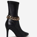 Shoedazzle Black Point Toe Bootie Stilleto Heels w/ Gold Chain NWT Size 8 Photo 8