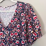 Boden USA Boden V-Neck Jersey Puff Sleeve Mini Dress French Navy Eden Bloom Floral US 12 Photo 3