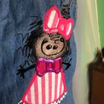 Dress Denim jean 90's puff paint stick figures blue pink white Size 12 Photo 9