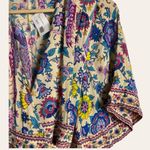 Fashion Fuse  Cream Floral Bird Print Short Sleeve Wrap Midi Dress Size Small Photo 5