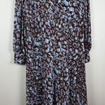 Eloquii A-Line Puff Sleeve Dress Women 20 Brown Blue Brush Stroke Keyhole Artsy Photo 0