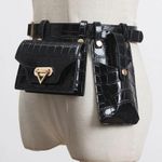 Women PU Leather Waist belt with 2 bags Fanny Pack Luxury‎ Women Belt Bag new Black Photo 0