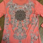 Orange Pink Graphic 3/4 Sleeve Y2K shirt Blue Canyon sz small Reba Photo 2