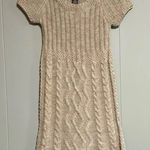 DEX Short Sleeve Sweater Dress Acrylic / Wool Blend Oatmeal Beige Size XS Tan Photo 0
