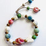 Bohemian Butterfly Bracelet Pink Green Tan Blue Brown Ceramic Beads Stretchy Multiple Photo 0