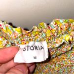 Storia Yellow Ditsy Floral Sweetheart Neck Smocked Mini Dress M Photo 8